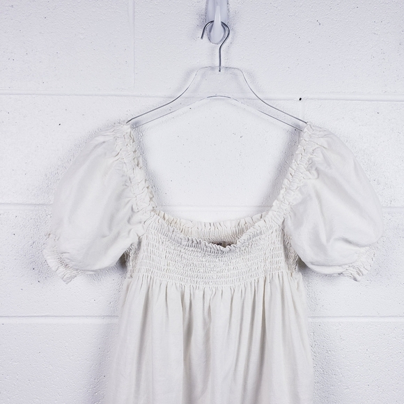 Faherty Women's Ramona Egret Cream Smocked Puff Sleeve Babydoll Dress Small - Picture 6 of 9